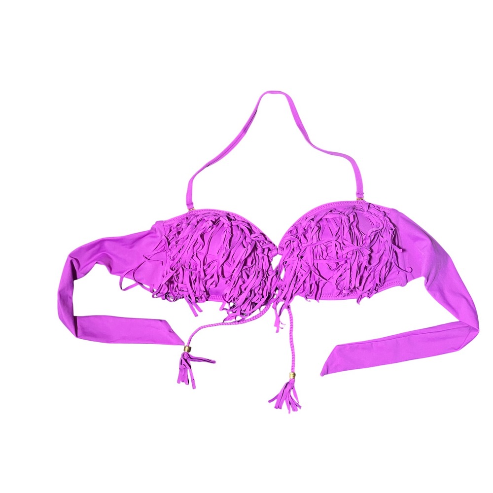 Raisins Purple Fringe Swim Top Flamingo Print Bikini Bra Size M Medium